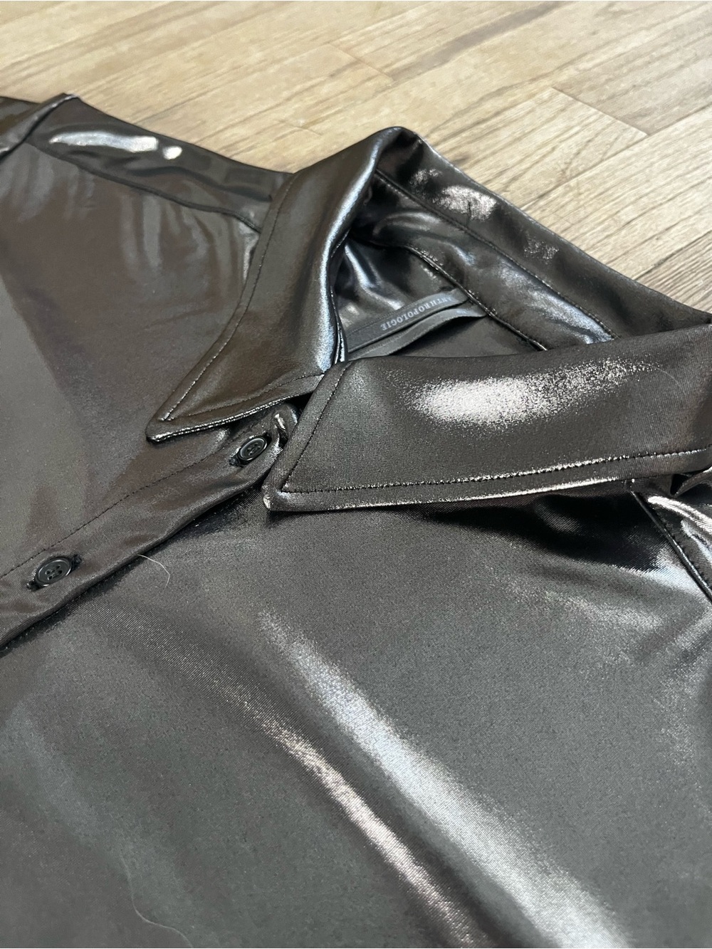Anthropologie Pilcro Metallic Liquid Shine Buttondown Shirt - Gunmetal